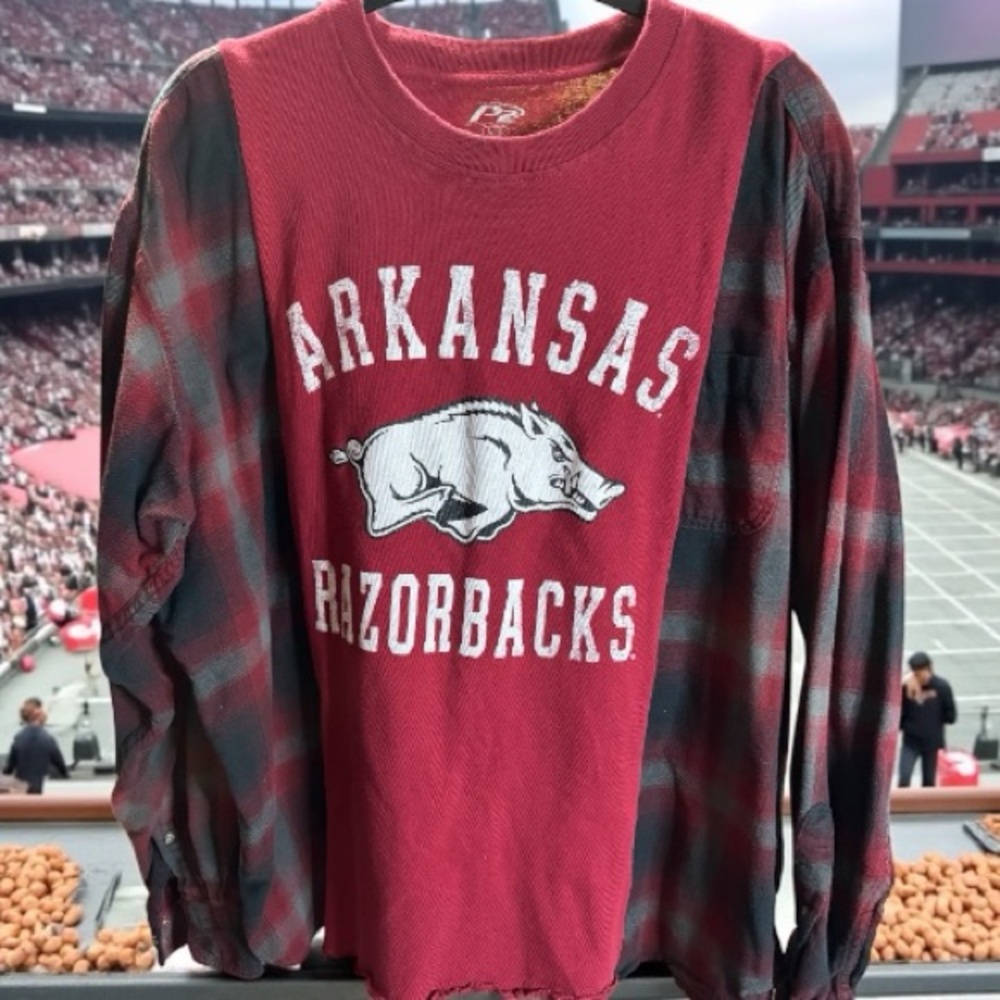 Arkansas Razorbacks Plaid Long Sleeve UPCYCLED